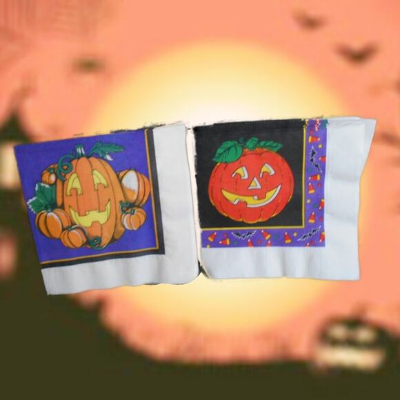 Lot of 25 Vintage Halloween Paper Napkins 2 Designs Jack O'Lantern Pumpkin 1980s - Picture 1 of 4